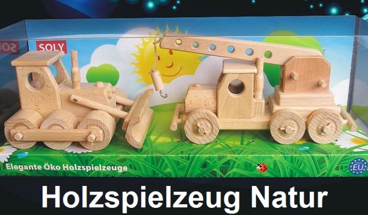 Holzspielzeug Natur Bulldozer + Autokran Geschenke