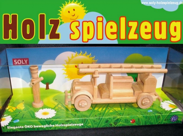 Feuerwehrauto Holzspielzeug mit der Feuerwehrmann