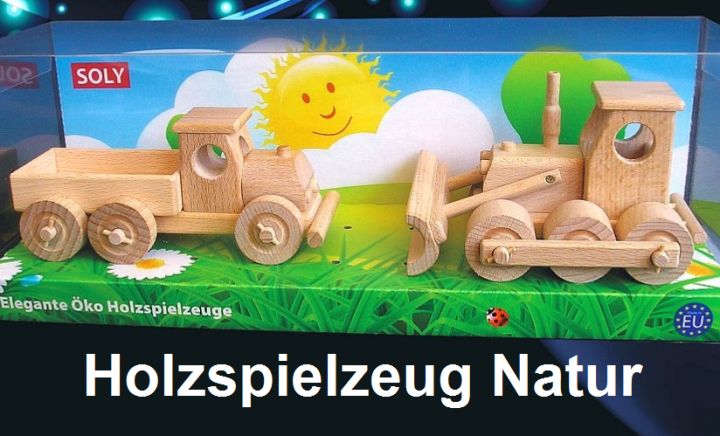 Holzspielzeug Natur Bulldozer mit kleine LKW