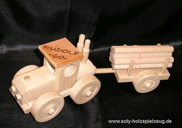 Spielzeug Kinder Traktor aus Holz mit Gravur