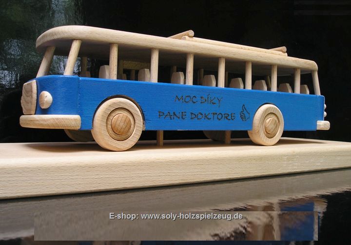 Spielzeugbus blau Holzgeschenk