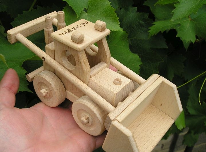Holzspielzeug Traktor Radlader Baumschine Bagger Panzer Gabelstapler Frontlader 