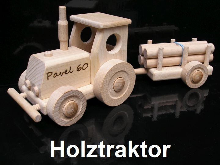 Trecker Anhänger Auto Einsatzwagen  Geschenk Modellauto Holz EKO Spielzeug NEU 