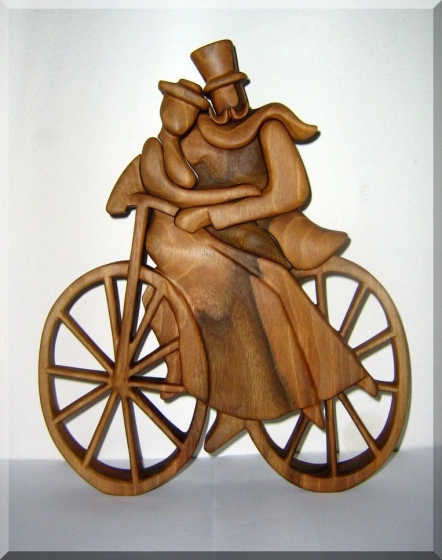 Radfahrer lieben - Skulpturen aus Holz 35 cm