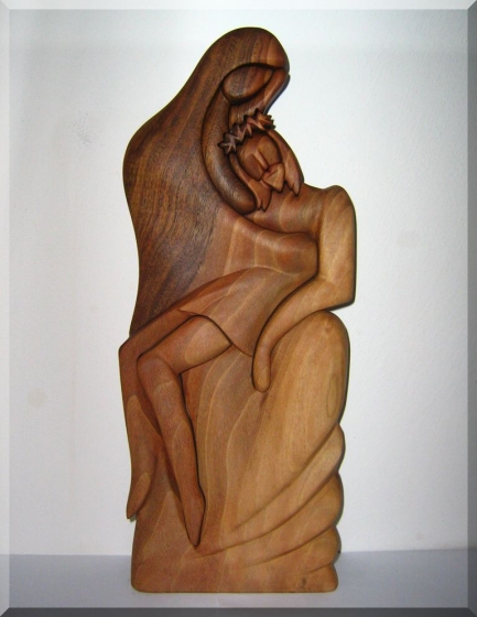 Jesus Kreuzigung und Maria Mutter Gottes Statue aus Holz