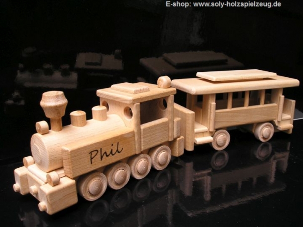 Lokomotive mit Personenwagen Holzspielzeug
