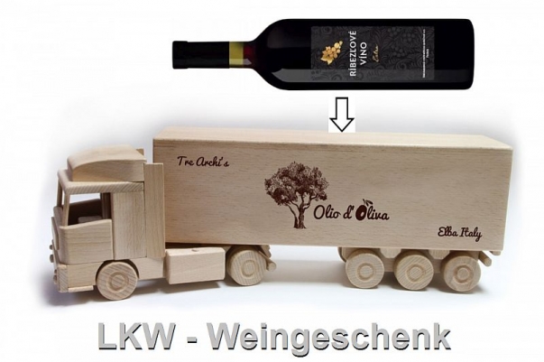 Holz-LKW, Geschenk für Flasche Wein