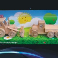 Holzspielzeug, Traktor mit Schaufel und Lastwagen