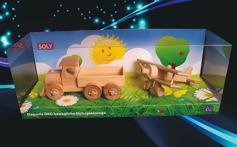 Holzspielzeug, kleiner LKW und flugzeug
