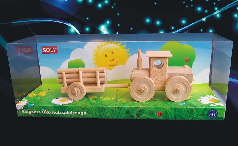 Waldtraktor mit Anhänger Holzspielzeug Geschenkverpackung