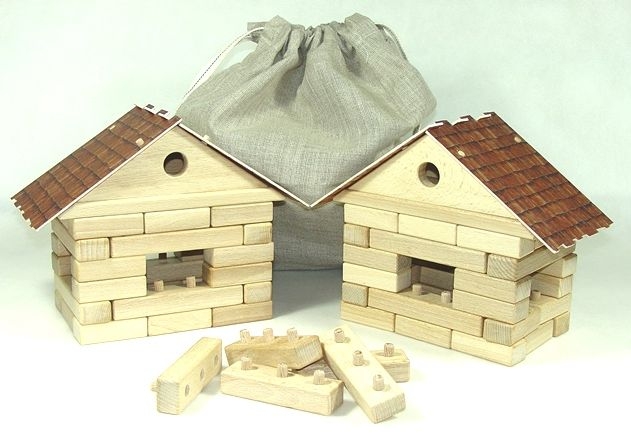 Holzbausteine. Bausatz 2 Häuschen mit Beutel