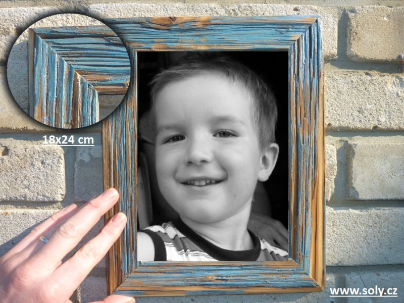Holz Retro Bilderrahmen für Fotos 18x24 cm blau