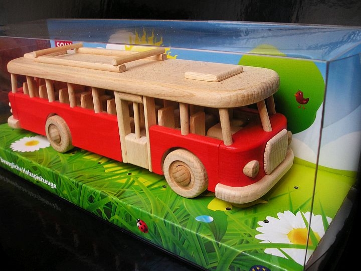 Spielzeug roter Holzbus fur Kinder