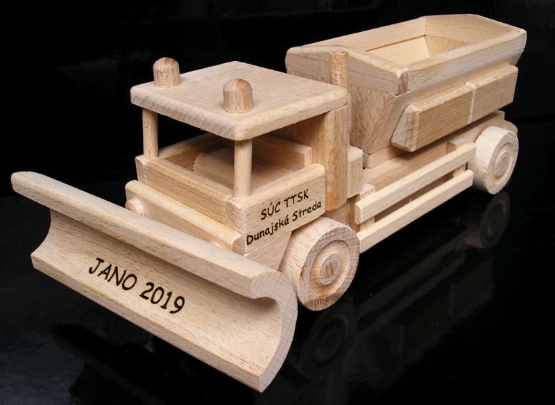 Holz-Streufahrzeug mit Schneepflug Geschenk – Modell für Winterdienstfahrer