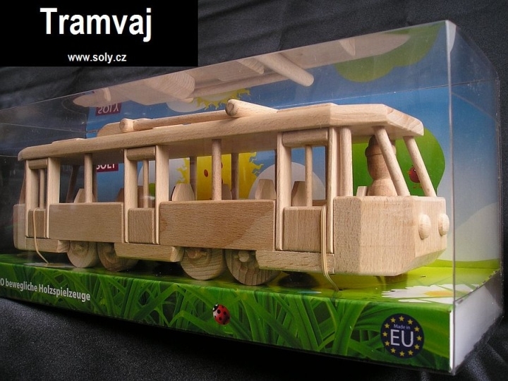 Straßenbahn Holzspielzeug im Panoramageschenkkarton