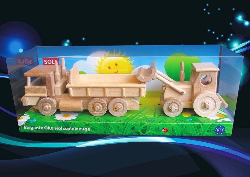 Holzspielzeug Lastwagen und Traktor mit Schaufel