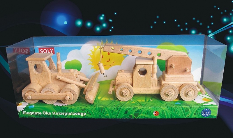 Holzspielzeug Jungen Bulldozer + Autokran
