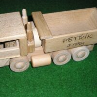 Tatra-Lastwagen und Bulldozer aus Holz Holzspielzeug