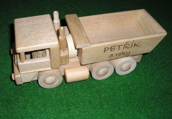 Tatra-Lastwagen und Bulldozer aus Holz Holzspielzeug