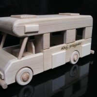 Wohnmobil Caravan Holzmodell Geschenk mit Spruch Wir sitzen da drin zusammen