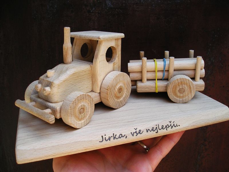 Ackerschlepper mit Anhänger, Holzgeschenke alles Gute zum Geburtstag