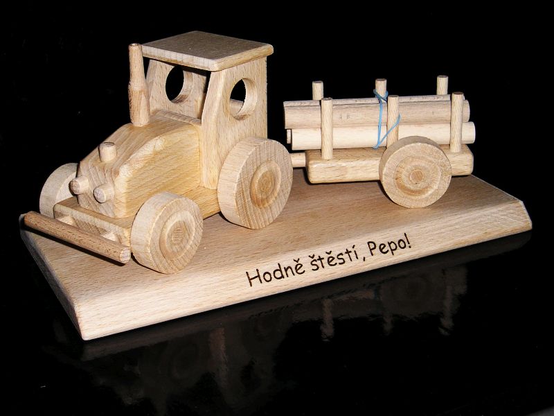 Landwirtschaftlicher Traktor mit Anhänger, Holz-Glücksgeschenke zum Geburtstag Modell Souvenir
