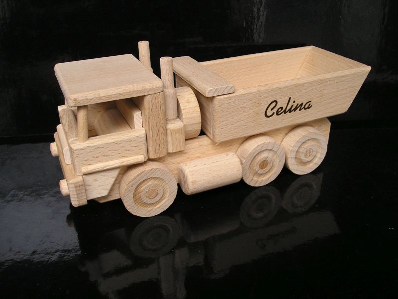 Lastwagen Tatra und Bulldozer aus Holz Holzspielzeuge