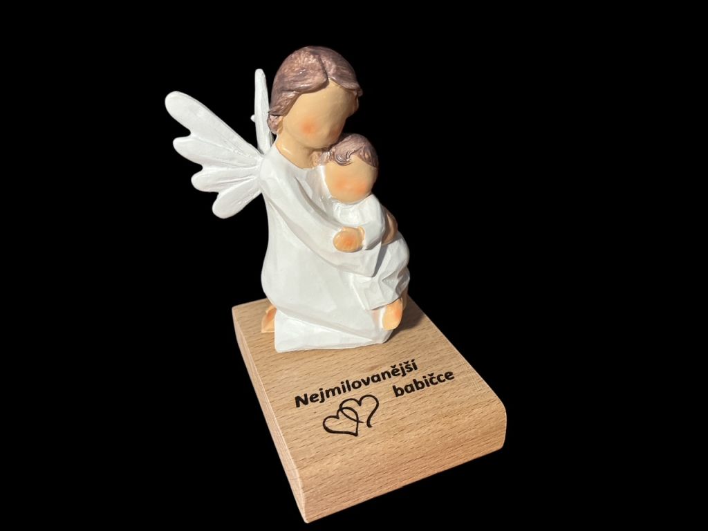 Schutzengel Figur weiß mit Kind mit Namen