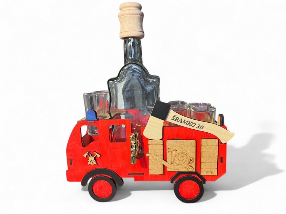 Feuerwehrauto mit Flasche und Zapfhahn für Feuerwehrleute Geschenk