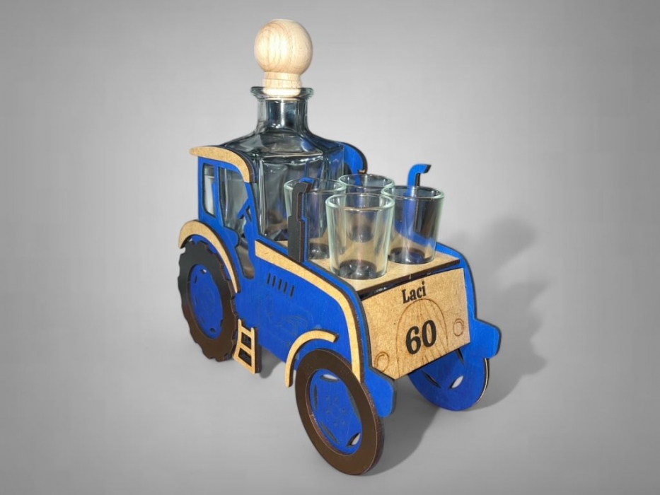 Traktorfahrer Geschenk mit Flasche und Gläsern für Traktorfahrer zum 60.