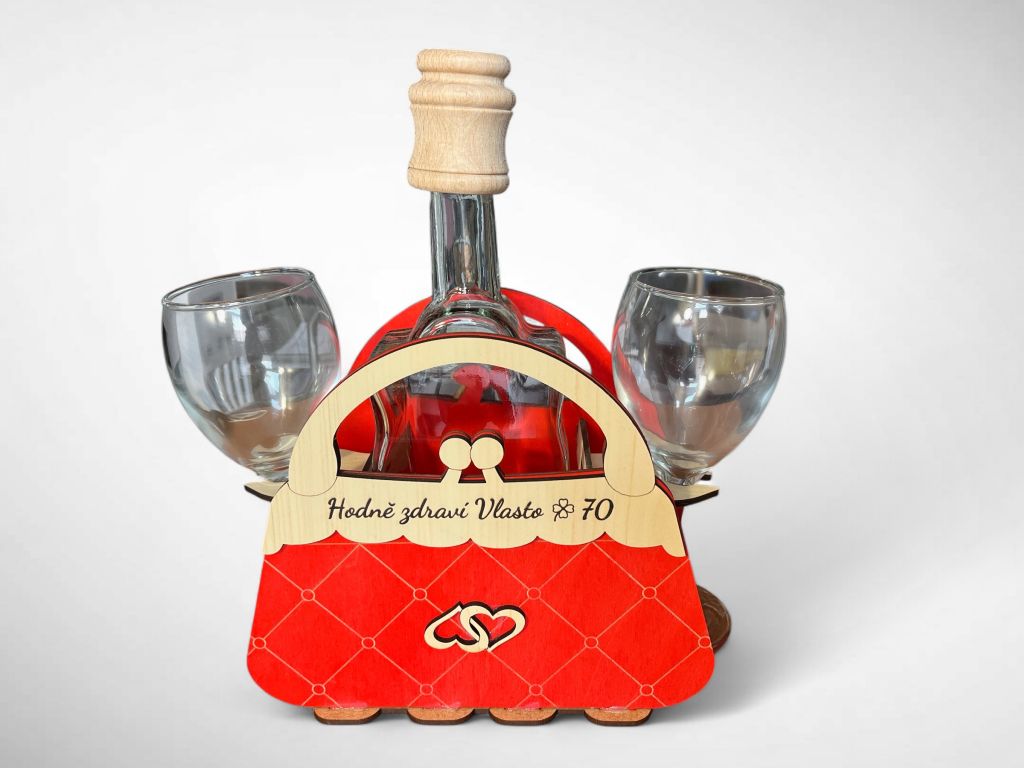 Flasche für Frauen zum Geburtstag im Ständer Thema Handtasche
