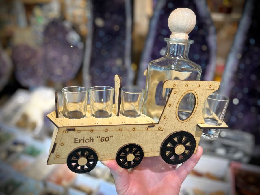 Glasflasche als Geschenk Eisenbahn, Bahn, Zug, Fahrdienstleiter