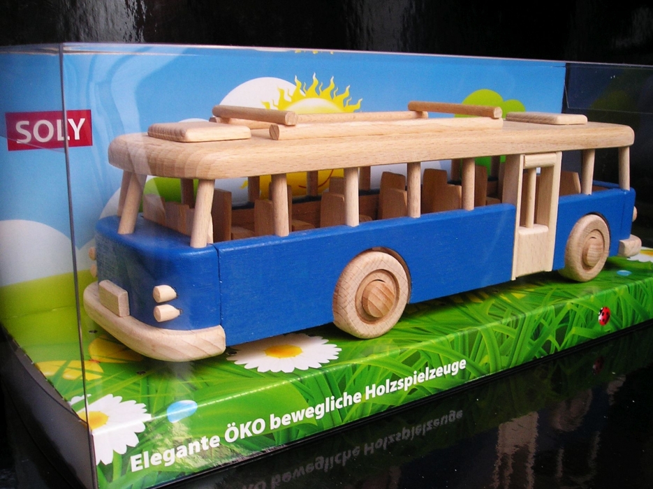Holzbus blau, Geschenk-Modell Spielzeug