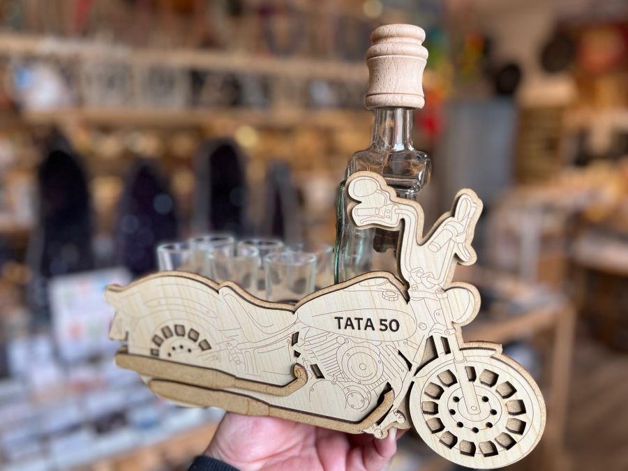 Geschenk für Motorradfahrer Chopper mit Flasche zum Geburtstag