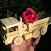Lastwagen Tatra und Bulldozer aus Holz Holzspielzeuge