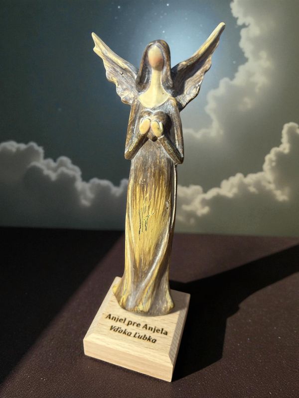 Schutzengel Figur mit Herz auf Sockel mit Personalisierung