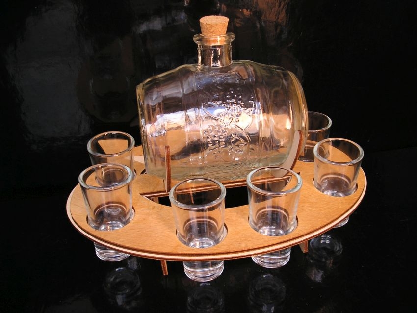 Glasfass mit Schnapsgläsern Flasche Geschenk Ruhestand