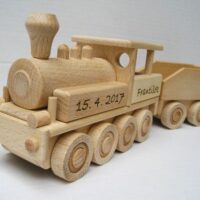 Geschenke für Lokführer Holz-Eisenbahn Lokomotive mit Kohletender