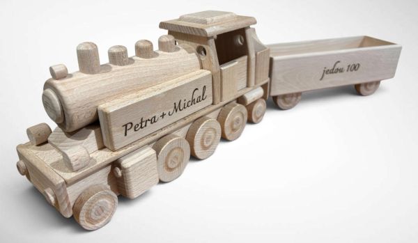 Wooden Model of Locomotive with Engraved Text